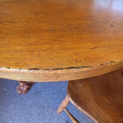 RUSTIC ANTIQUE PEDESTAL TABLE WITH LION PAW FEET AND 4 CHAIRS