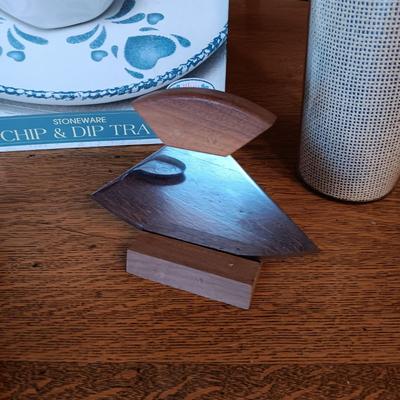 CHIP AND DIP TRAY, BUN WARMER, PITCHER, ULU KNIFE AND TIN COASTERS