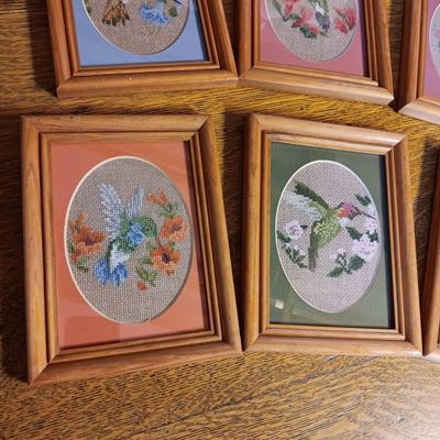 CANDLE GARDEN, 6 NEEDLEPOINT HUMMINGBIRDS, MCCOY POT W/TURTLE WATER GAUGE PLUS HOUSE CANDLE HOLDER