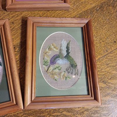 CANDLE GARDEN, 6 NEEDLEPOINT HUMMINGBIRDS, MCCOY POT W/TURTLE WATER GAUGE PLUS HOUSE CANDLE HOLDER