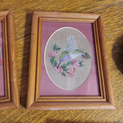 CANDLE GARDEN, 6 NEEDLEPOINT HUMMINGBIRDS, MCCOY POT W/TURTLE WATER GAUGE PLUS HOUSE CANDLE HOLDER