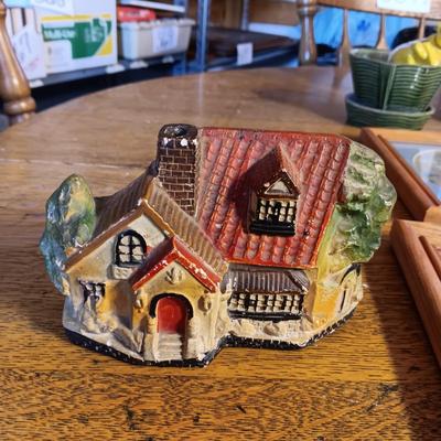 CANDLE GARDEN, 6 NEEDLEPOINT HUMMINGBIRDS, MCCOY POT W/TURTLE WATER GAUGE PLUS HOUSE CANDLE HOLDER