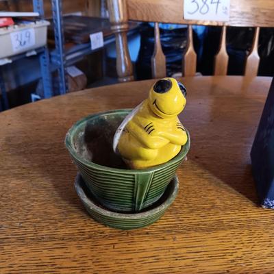 CANDLE GARDEN, 6 NEEDLEPOINT HUMMINGBIRDS, MCCOY POT W/TURTLE WATER GAUGE PLUS HOUSE CANDLE HOLDER
