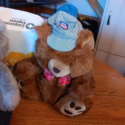 PLUSH ANIMALS DRESSED IN UNION PACIFIC CLOTHES