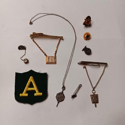 OLDER SCHOOL, WORK AND OTHER PINS, TIE CLIPS AND PENDANT