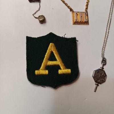 OLDER SCHOOL, WORK AND OTHER PINS, TIE CLIPS AND PENDANT