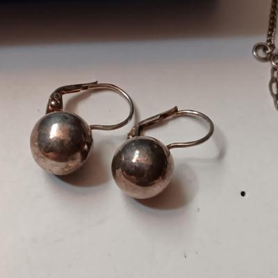 STERLING EARRINGS AND CHAIN, SILVER-TONE "MOTHER" PENDANT AND BROOCH
