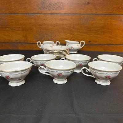 Bavaria Western Germany China Teacups & Plates, Creamer and Sugar Dish