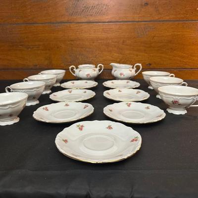 Bavaria Western Germany China Teacups & Plates, Creamer and Sugar Dish