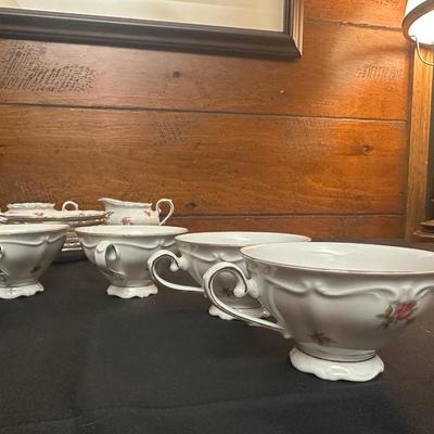 Bavaria Western Germany China Teacups & Plates, Creamer and Sugar Dish