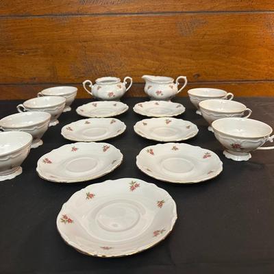 Bavaria Western Germany China Teacups & Plates, Creamer and Sugar Dish