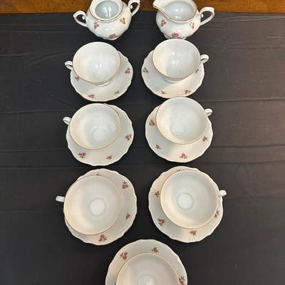 Bavaria Western Germany China Teacups & Plates, Creamer and Sugar Dish