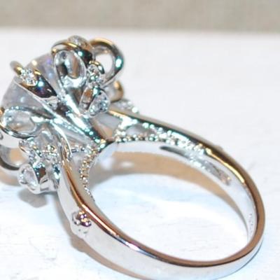 Size 7 Marked .925 Unique "Chandelier" Style 8 Prong Flower Ring with 4 Dangles on a Silver Band (7.0g)