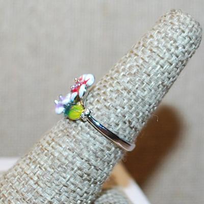 Size 7¼ Marked .925 Red, Purple & White Enamel Flowers Ring on a Silver Band (2.7g)