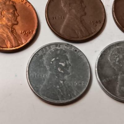 1945-W SILVER MERCURY DIME, 1930'S & 1940's WHEAT PENNIES (SEE DESCRIPTION)