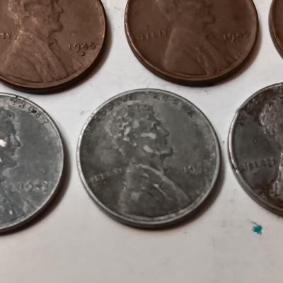 1945-W SILVER MERCURY DIME, 1930'S & 1940's WHEAT PENNIES (SEE DESCRIPTION)