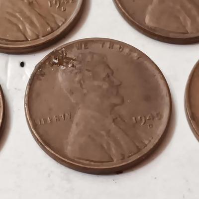 1945-W SILVER MERCURY DIME, 1930'S & 1940's WHEAT PENNIES (SEE DESCRIPTION)