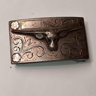 925 SILVER WITH 10K GOLD FLOWER ACCENTS BELT BUCKLE