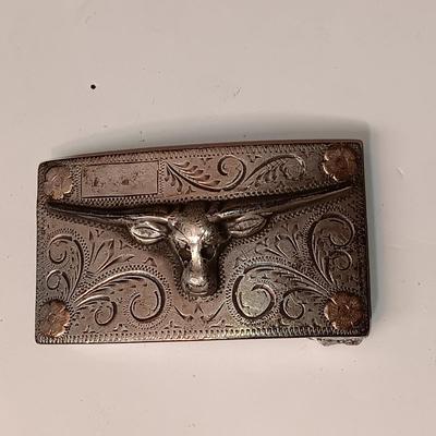 925 SILVER WITH 10K GOLD FLOWER ACCENTS BELT BUCKLE