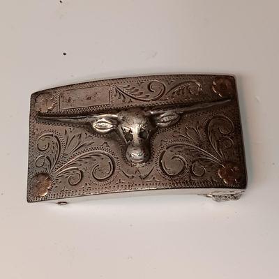 925 SILVER WITH 10K GOLD FLOWER ACCENTS BELT BUCKLE