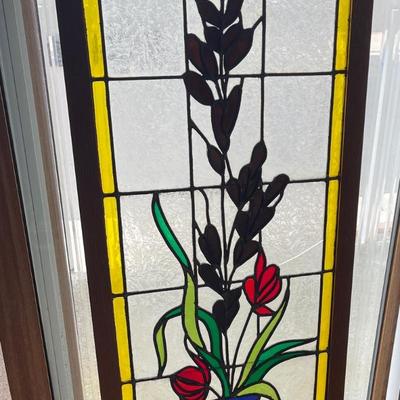 Large Hanging Stained Glass Panel: Flowering Plant in Pot
