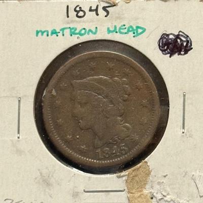 1845 Coronet Head Cent