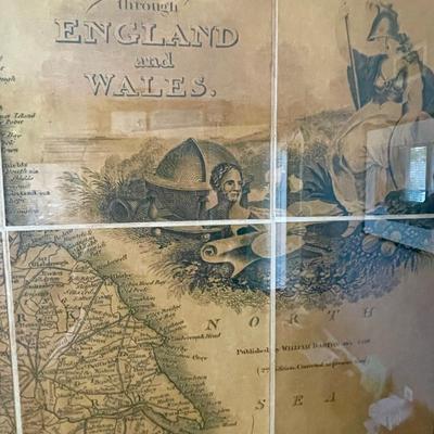 Framed Antique-Style Traveling Companion Map of England and Wales