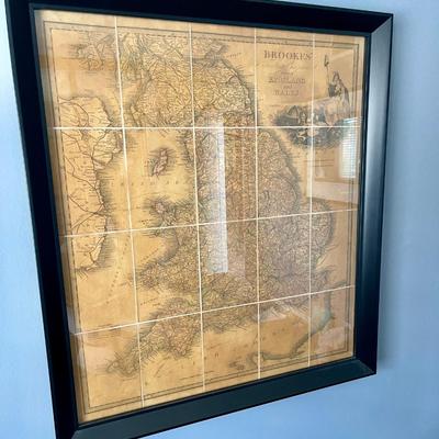Framed Antique-Style Traveling Companion Map of England and Wales