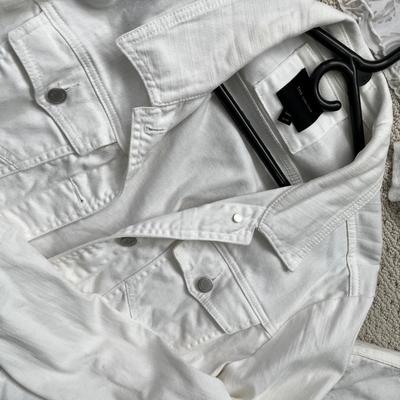 Lot 160 white denim jackets, white sweater, white sheer shirt (1M, 2L, 1XL)