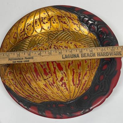 Vintage Gilded Wood Plate or Shallow Bowl with painted design