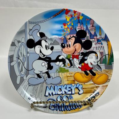 Mickey's 60th Birthday Collector Plate Walt Disney Steamboat Willie Mouse Black & White Color