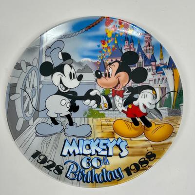 Mickey's 60th Birthday Collector Plate Walt Disney Steamboat Willie Mouse Black & White Color