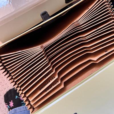 Lot 197 plastic milk crate of file folders, expanding file folders, 4 sizes of baskets