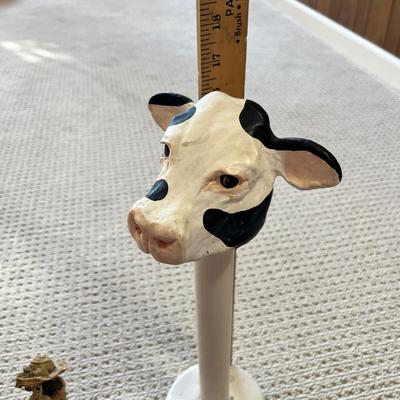 Lot 199 Cow décor - paper towel holder, lamp framed prints and more