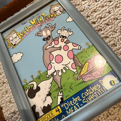 Lot 199 Cow décor - paper towel holder, lamp framed prints and more