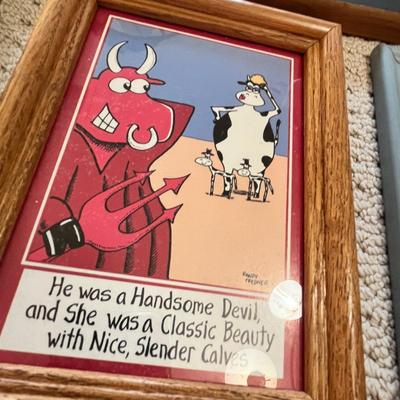 Lot 199 Cow décor - paper towel holder, lamp framed prints and more