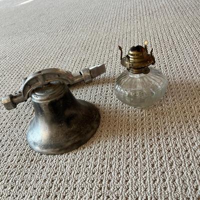 Lot 203 kerosene lamp and silver dinner bell