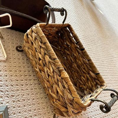 Lot 204 small wood and wcker basket, Oil Painting & holder frames