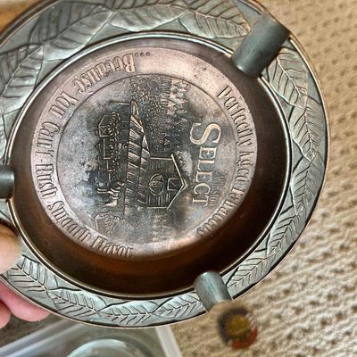 Lot 205 Horsehead bookends, binoculars, wine box, ashtray