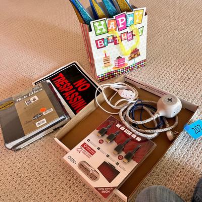 Lot 207 HDMI cords, photo albums, birthday gift bag
