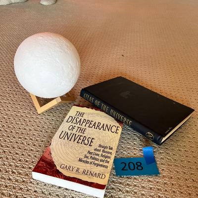 Lot 208 Moon globe on wooden stand, Universe books
