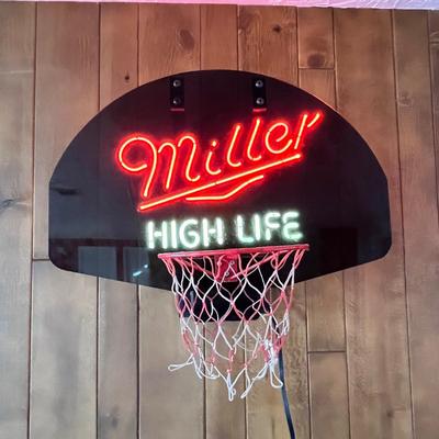 Lot 213 Vintage 90's Miller Lite neon basketball hoop sign