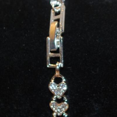 Triple Stone Silvery HEARTS Bracelet (7") with a Box Style Clasp