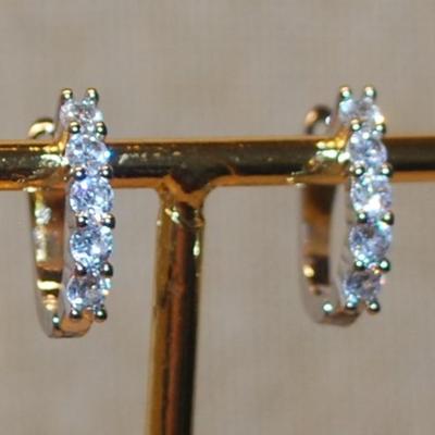 Petite Row of 5 Clear Stones Earrings (½") Set with English Lock
