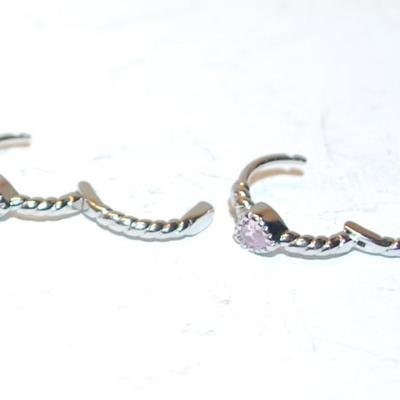 Petite Single Pink Stone & Swirls Earrings (½") Set with Huggie Style Attachments