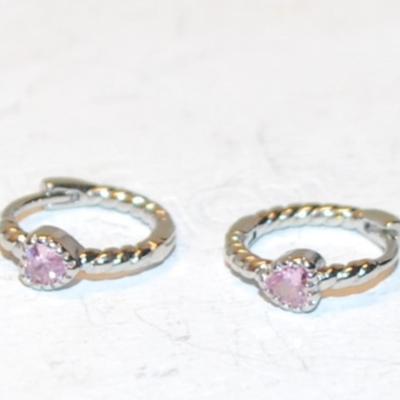 Petite Single Pink Stone & Swirls Earrings (½") Set with Huggie Style Attachments