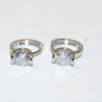 Single Clear Diamond-Like Stone Earrings Set on a Latch Back