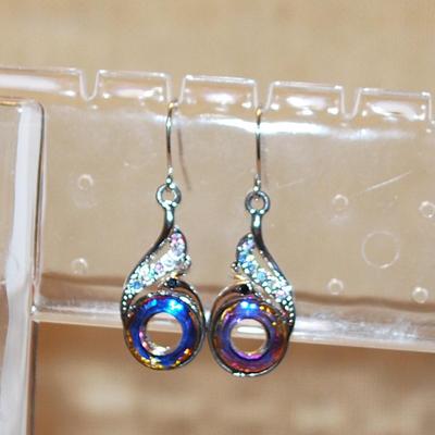 Iridescent Circles Earrings on a Musical Clef Setting (1" x ½") with Wire Hook Clasp