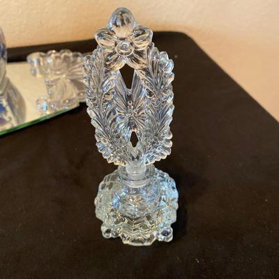 DRESSER SET MIRROR AND PERFUME BOTTLE PLUS GINGER JAR