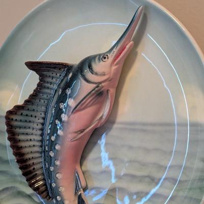 Vintage Florida Sailfish Embossed Raised Pink/Teal Souvenir Plate